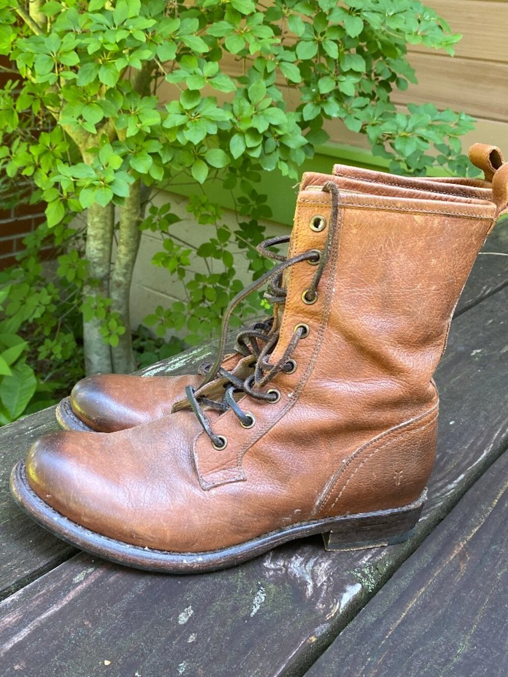FRYE Veronica Flex Combat Distressed Brown Leather Lace Up Boots - Size 9 - Picture 3 of 8